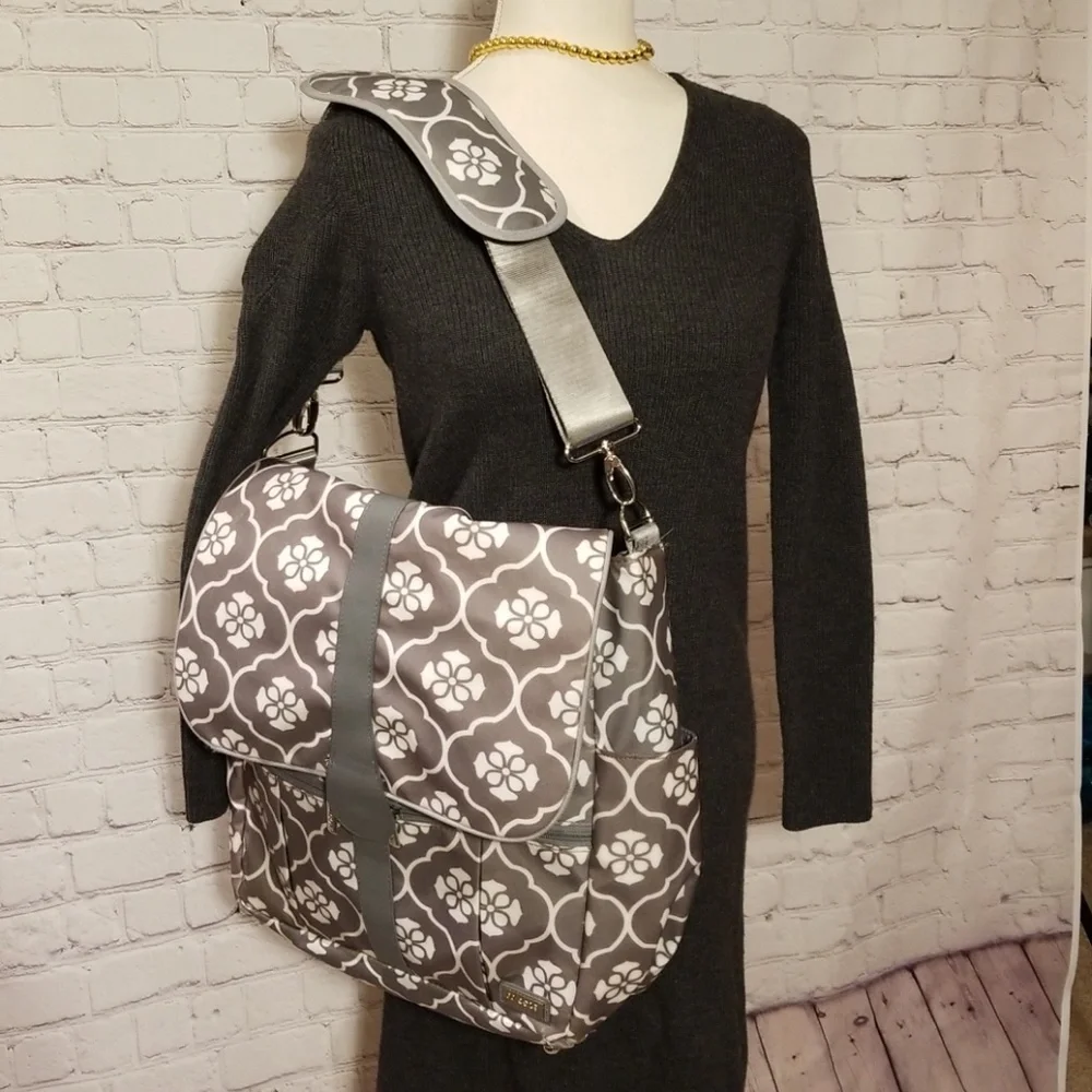 JJ Cole Grey Floral Backpack Diaper Bag